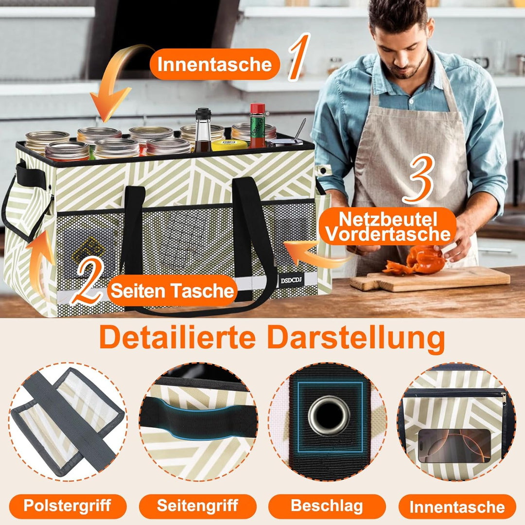 DSDCDJ 48L Einkaufskorb Faltbar mit Leuchtstreifen – Korb Einkaufen mit Verstärktem Boden – Einkaufs