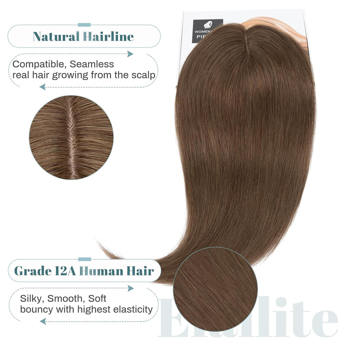 Elailite Haarteil Echthaar Topper Clip in Toupet Frauen Haartopper Extensions Seide Basis Clip in Ex