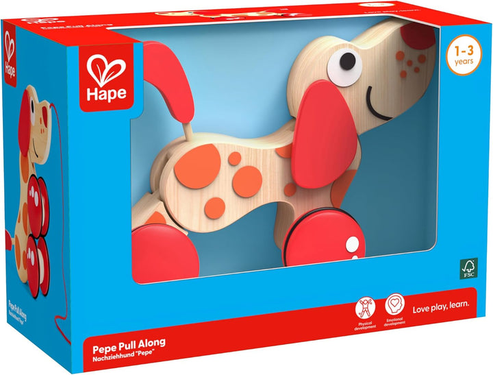 Hape Nachziehhund „Pepe“ – Holz Nachziehspielzeug, Lauflern-Begleiter zur Förderung von Motorik und