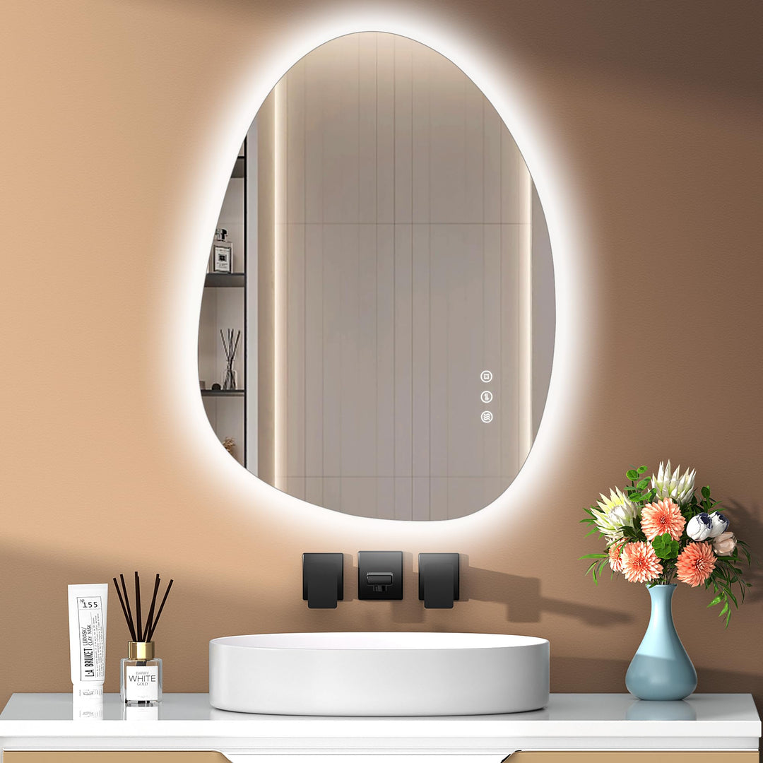 Asymmetrischer Spiegel mit LED-Beleuchtung, 65x50cm, ohne Rahmen, mit Touch-Schalter, Antibeschlag,