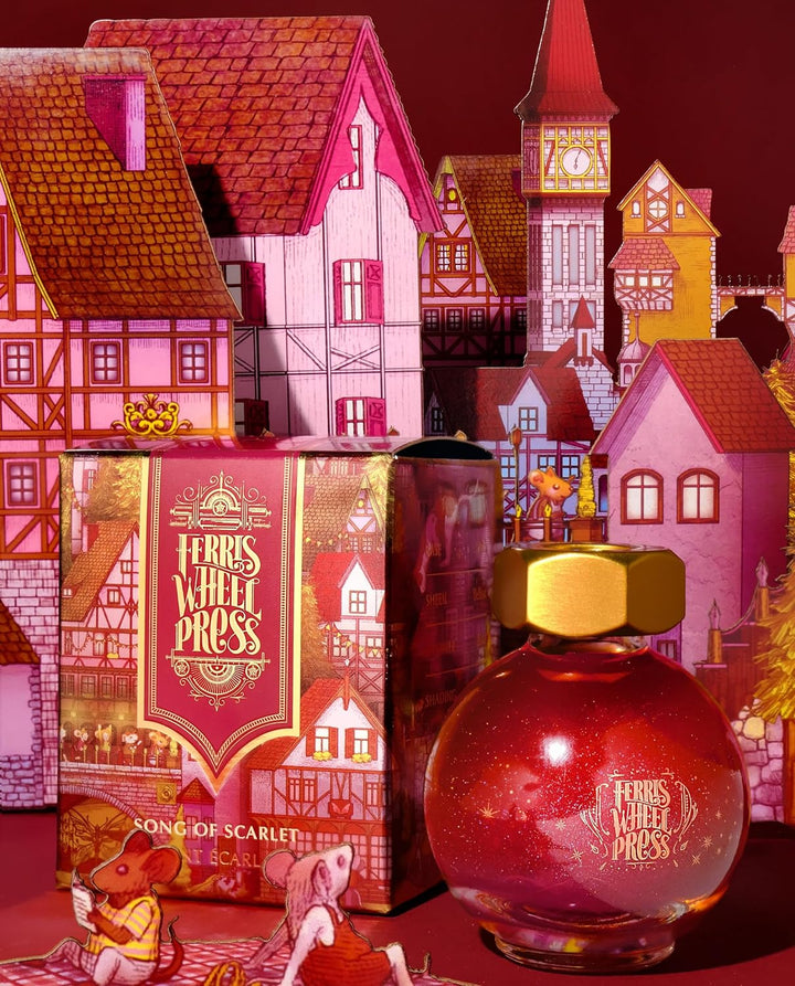 Ferris Wheel Press Fountain Pen Ink | FerriTales Collection | Scarlet Red with Blue Shimmer and yell