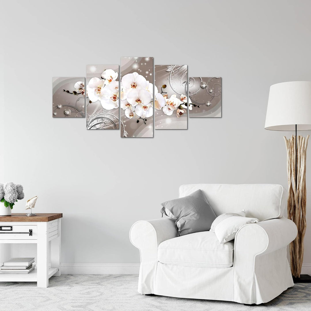 Runa Art Wandbilder Blumen Orchidee 5 Teilig Bild auf Vlies Leinwand Deko Wohnzimmer Abstrakt Beige
