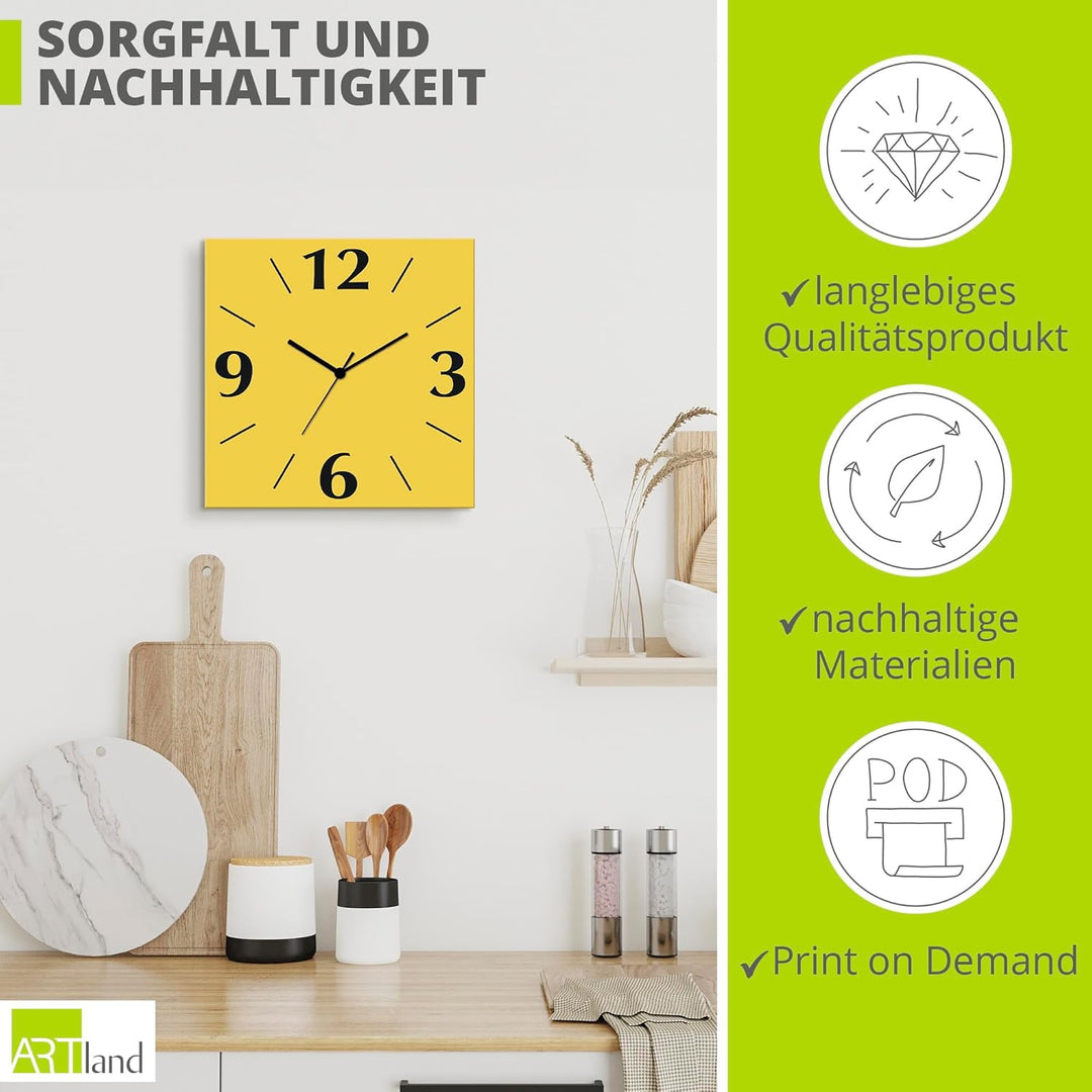 ARTLAND Wanddeko Wanduhr ohne Tickgeräusche Alu Quarzuhr 30x30 cm Quadratisch Lautlos 4 Ziffern Farb