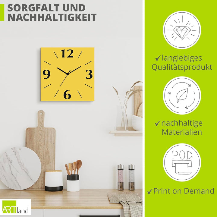 ARTLAND Wanddeko Wanduhr ohne Tickgeräusche Alu Quarzuhr 30x30 cm Quadratisch Lautlos 4 Ziffern Farb