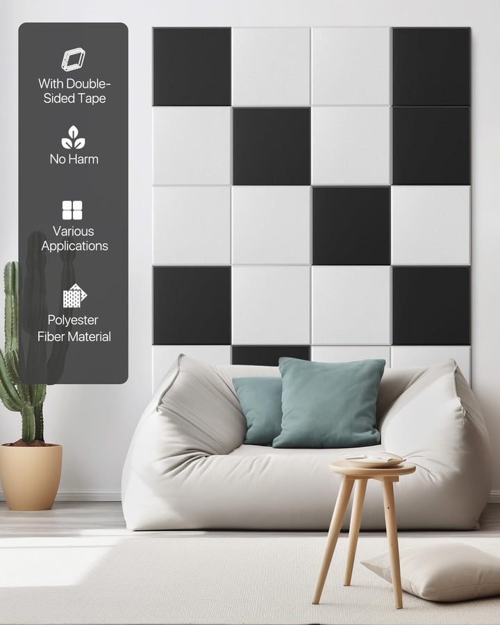 Quadratische 12 Stück Akustikplatten Selbstklebend, Schallabsorber Schallschutz Wand Hoher Dichte Sc