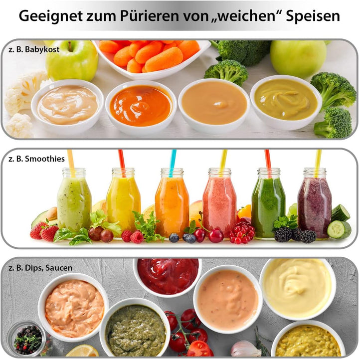 Clatronic Pürierstab | Stabmixer | 180 Watt | Edelstahl Messer | Rührstab | Babynahrung, Suppe, Smoo