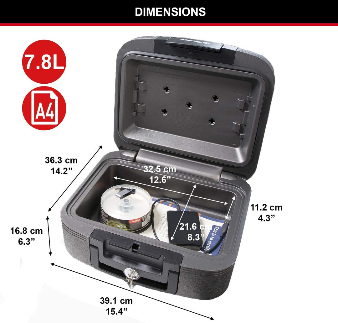 Master Lock Tresor Feuerfest und Wasserdicht mit Schlüssel, Dreifacher Schutz - Flug, Feuer und Flut