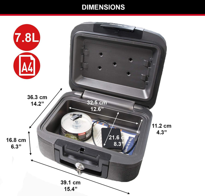 Master Lock Tresor Feuerfest und Wasserdicht mit Schlüssel, Dreifacher Schutz - Flug, Feuer und Flut