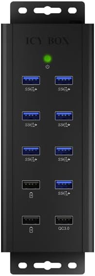 ICY BOX 7-Port USB 3.0 HUB aktiv mit Netzteil (12V/5A), 3 Ladeports, Wandmontage, Quick Charge 3.0,