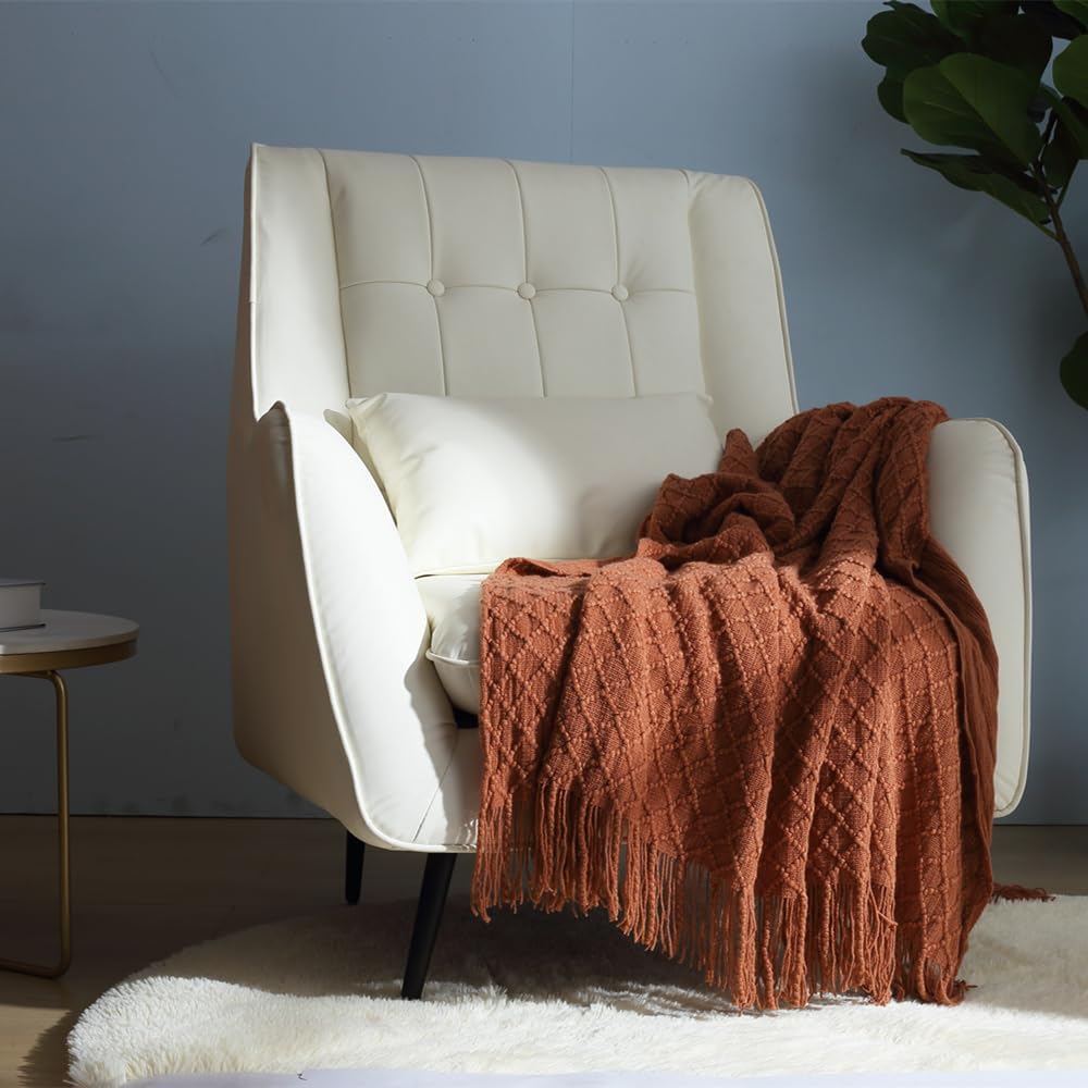 CREVENT Landhaus-Stil Boho Strickdecke für Couch Sofa Sessel Bett Wohnzimmer Dekoration, Weich Warm