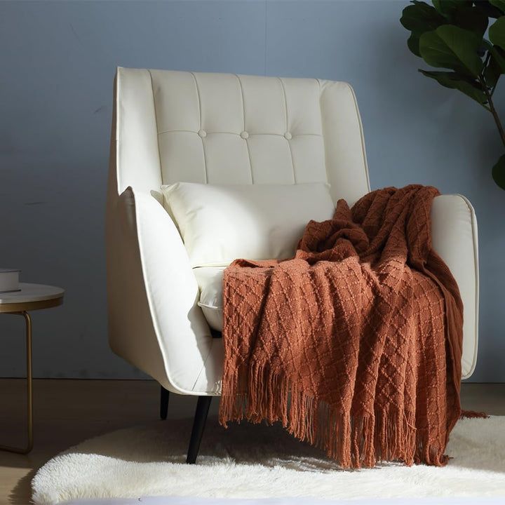 CREVENT Landhaus-Stil Boho Strickdecke für Couch Sofa Sessel Bett Wohnzimmer Dekoration, Weich Warm