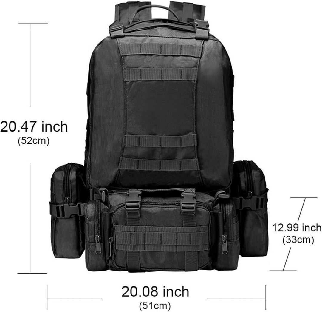 CVLIFE Taktischer Rucksack, Militär-Armee-Rucksack, 60 l, gross, abnehmbare Molle-Tasche 02-schwarz,