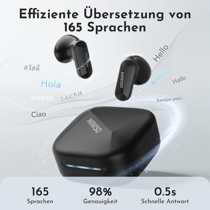 MINISO MS119 KI Übersetzer Kopfhörer, 3-in-1 Übersetzungskopfhörer in Echtzeit, 165 Sprachen &amp; 9 Übe