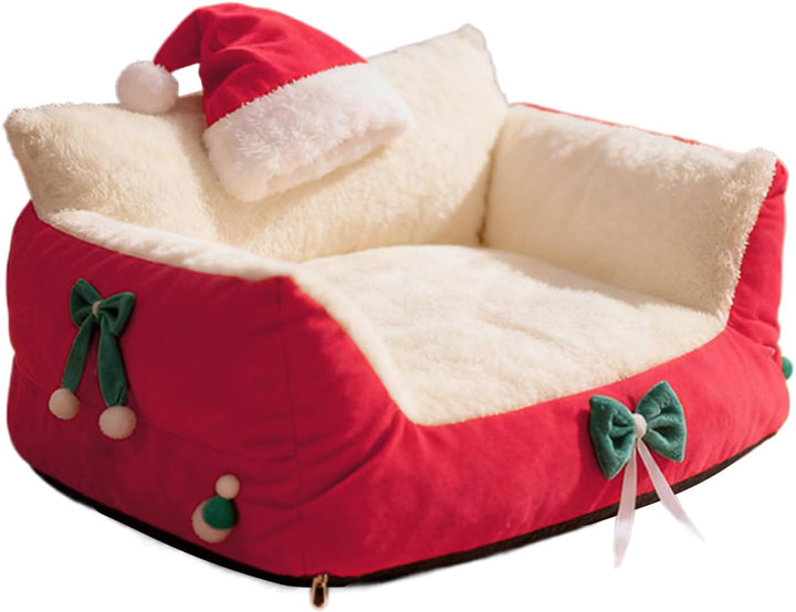 Katzen-Couch | Weihnachtsstuhl mit Nikolausmütze – stützendes Katzensofa | für Küche, Schlafzimmer,