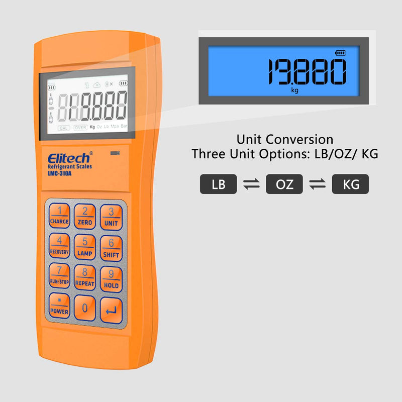 Elitech 150KG HVAC Kältemittelwaage LMC-310A,R134a R410a AC Digital Refrigerant Scale Über Bluetooth