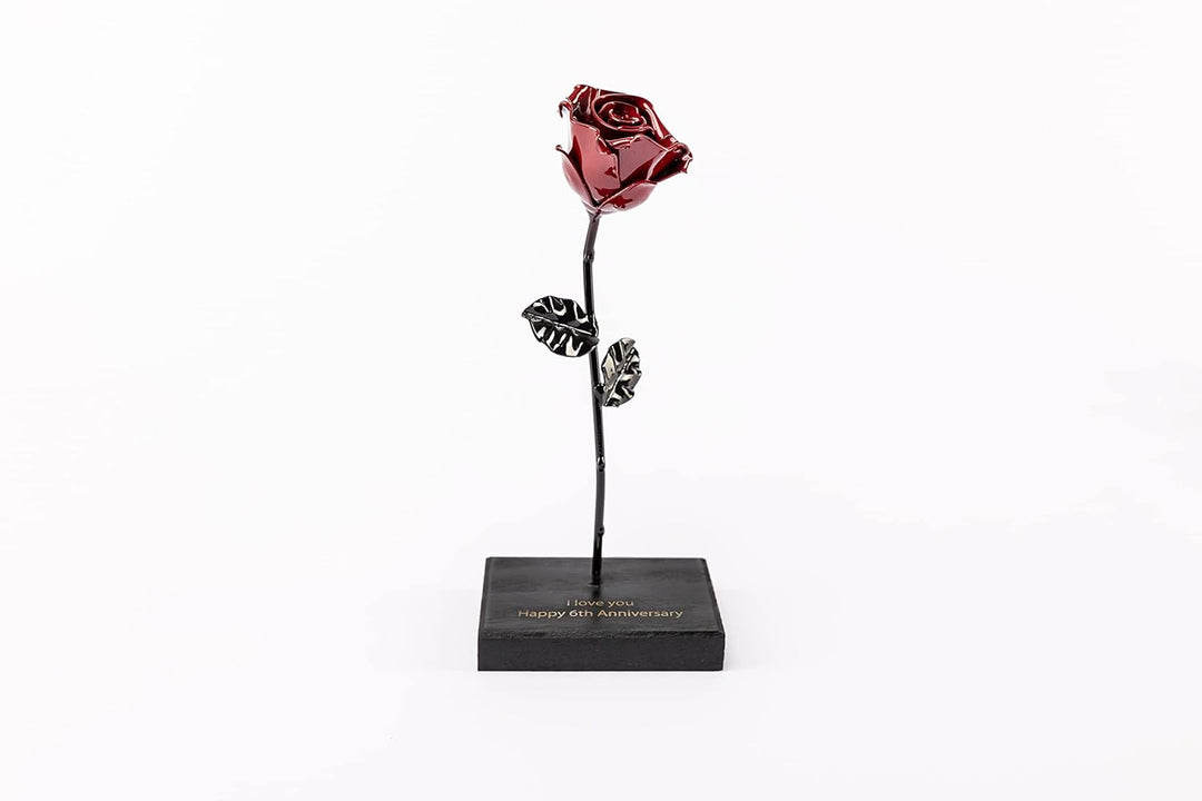 Forging Art Bcn® Ewige schmiedeeiserne Rose mit Holzsockel mit personalisierter Gravur - Handgeschmi