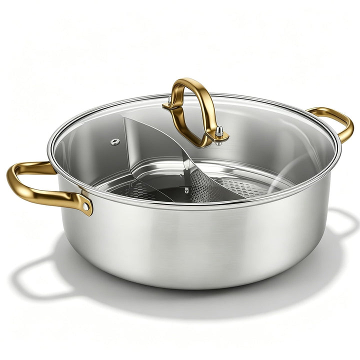 Hot Pot Edelstahl Yin Yang Hotpot Suppentopf Kochtopf Chinesischer Hotpot für Pfanne Induktion, Serv