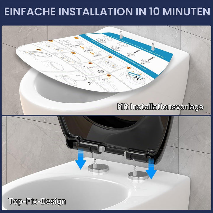 YEAUPE PRO Toilettendeckel mit Absenkautomatik O Form, WC-Sitz mit Quick-Release-Funktion und Softcl