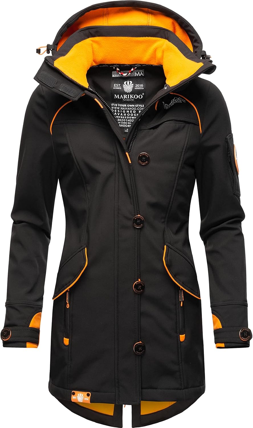MARIKOO Damen Outdoor Parka Kurzmantel Outdoor Mantel wasserdicht mit Kapuze Soulinaa XS Schwarz, XS