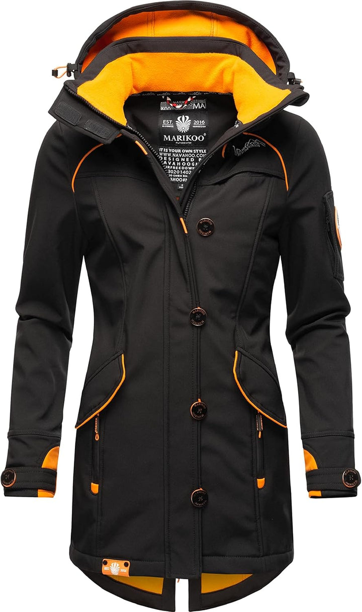 MARIKOO Damen Outdoor Parka Kurzmantel Outdoor Mantel wasserdicht mit Kapuze Soulinaa XS Schwarz, XS