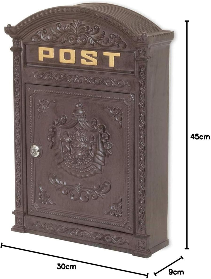 Antikas - Briefkasten London braun aus Alu wie historisch englischer Wandbriefkasten