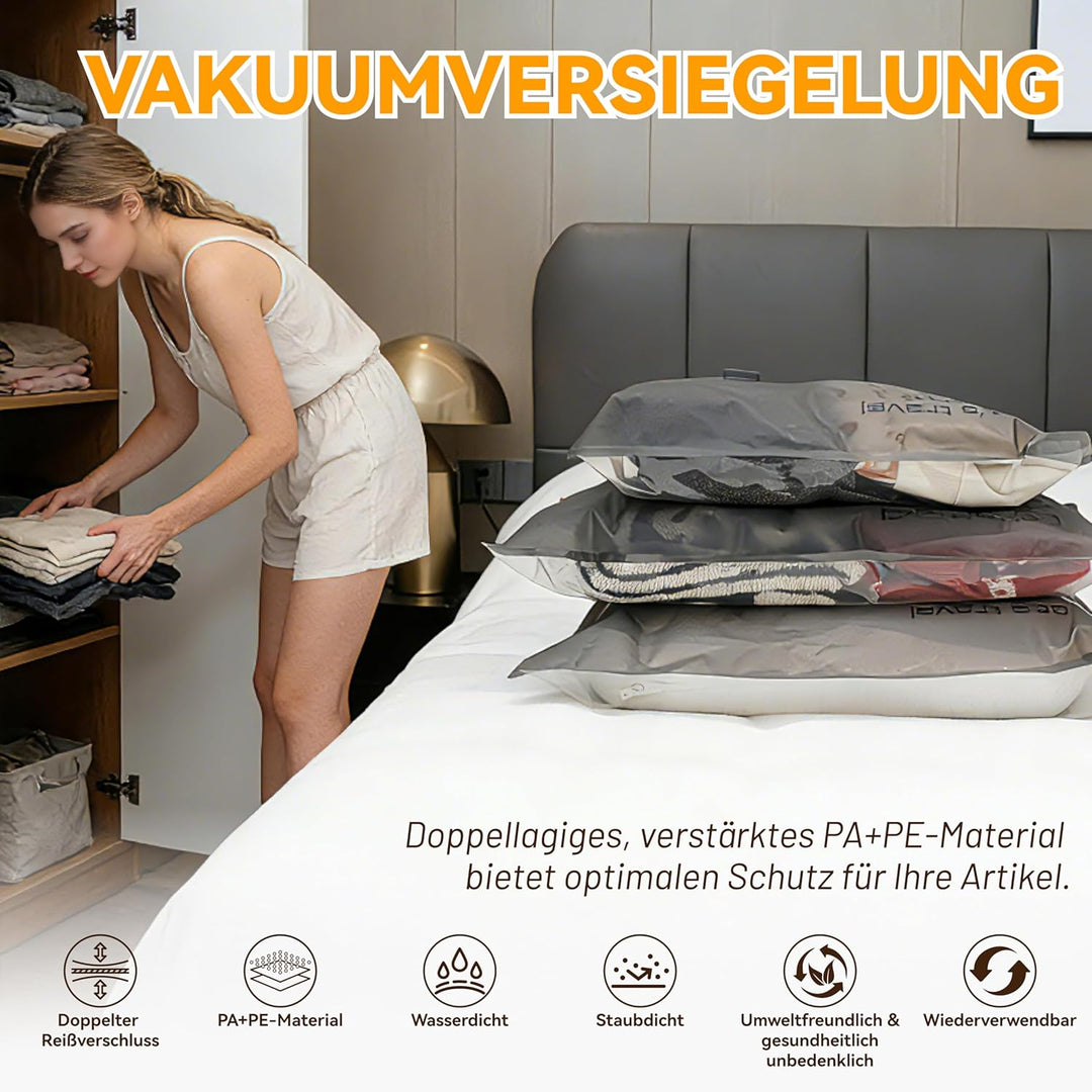 Vakuumbeutel für Kleidung mit Elektrischer Pumpe, 15 Stück Tragbare Vakuumbeutel für Reisen und Zuha