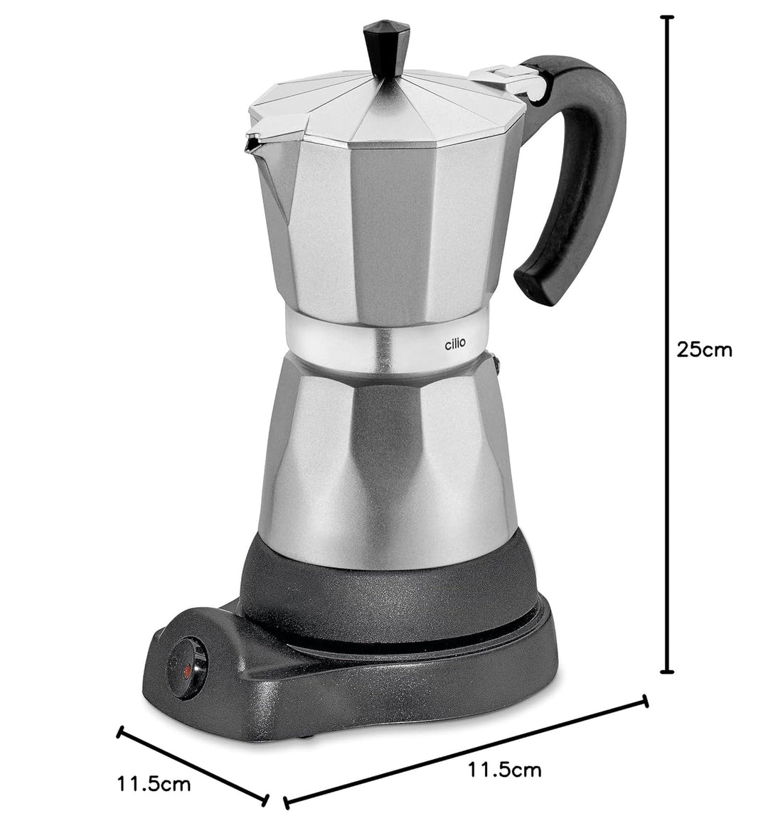 cilio Espressokocher Classico für 6 Tassen | elektrisch 480W | Ø 11,5 cm Höhe: 25 cm | Aluminium | S