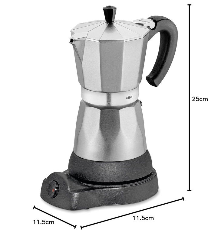 cilio Espressokocher Classico für 6 Tassen | elektrisch 480W | Ø 11,5 cm Höhe: 25 cm | Aluminium | S
