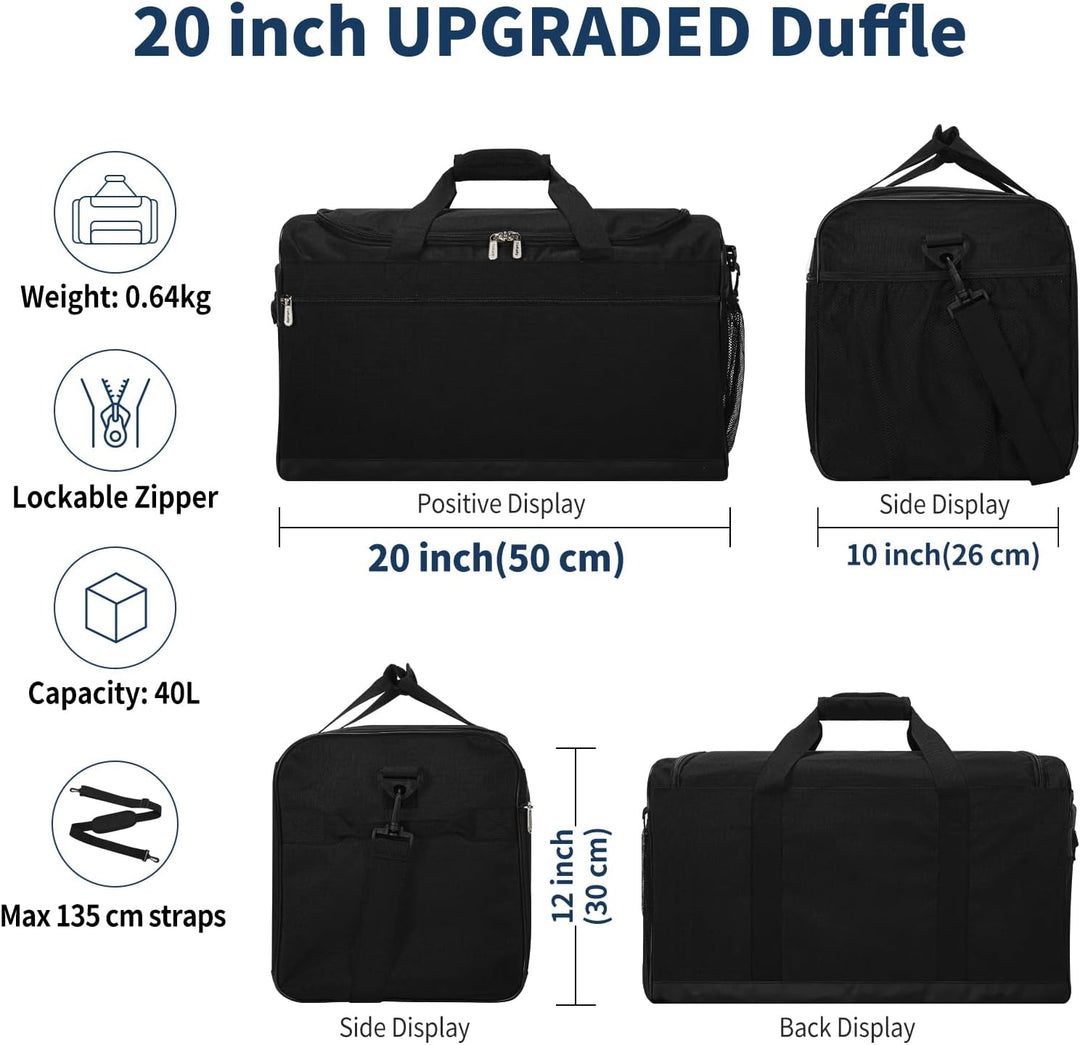 Sporttasche Reisetasche Fitness Tasche mit Schultergurt Wochenendtasche für Damen und Herren (Schwar