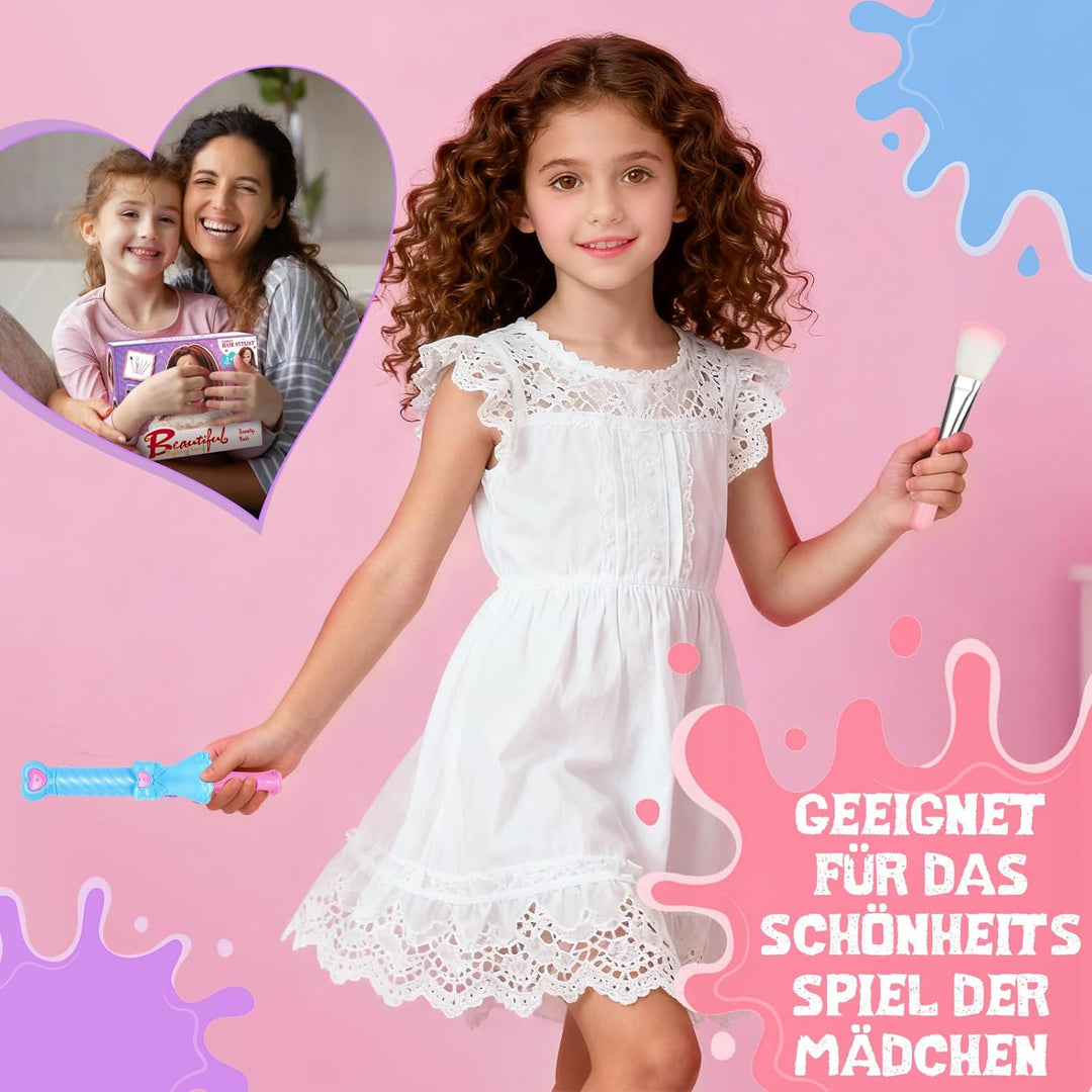 Frisierkopf Kinder Set, 66 Stück Schminkkopf für Mädchen Waschbar, Puppenkopf Zum Frisieren Kinder m