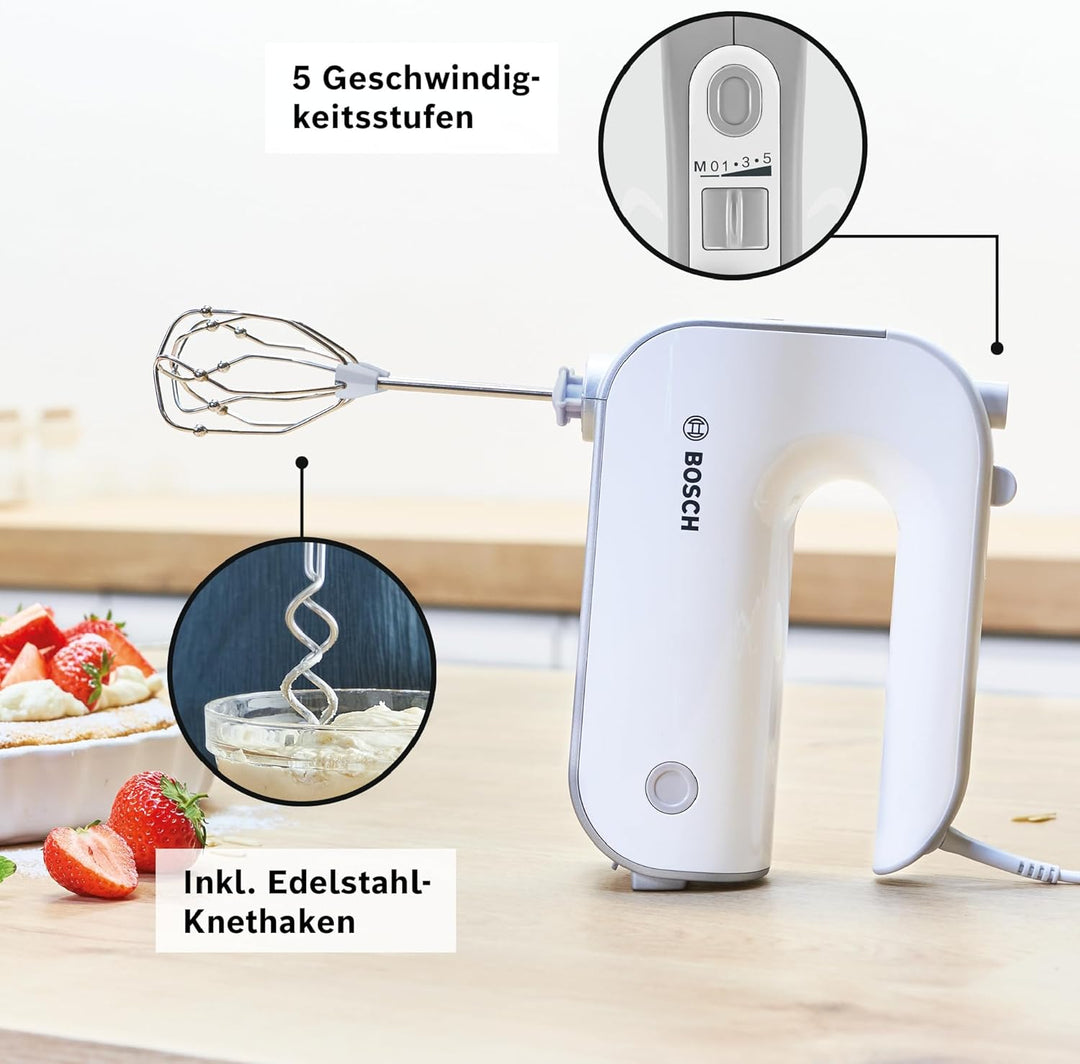 Bosch Handrührer Styline MFQ4080, 2 Rührbesen, 2 Edelstahl-Knethaken, spülmaschinengeeignet, Zerklei