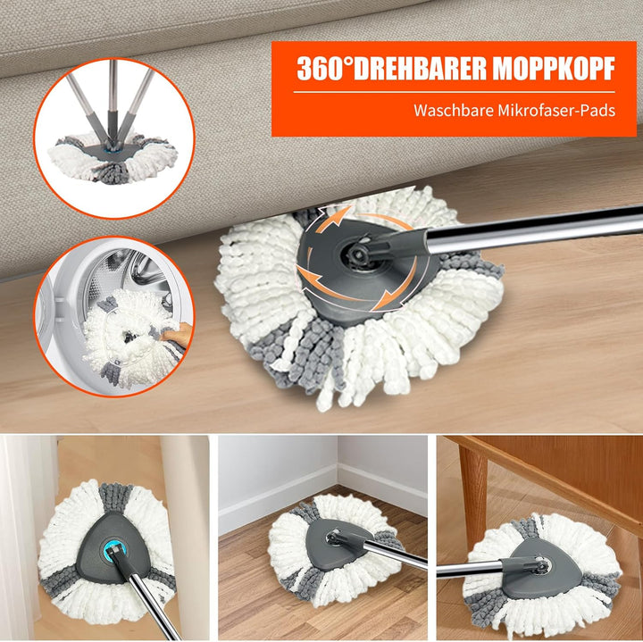 Wischmopp Set mit geteiltem Eimer & Fusspresse – Faltbarer Bodenwischer mit Auswringfunktion & 2-Kam