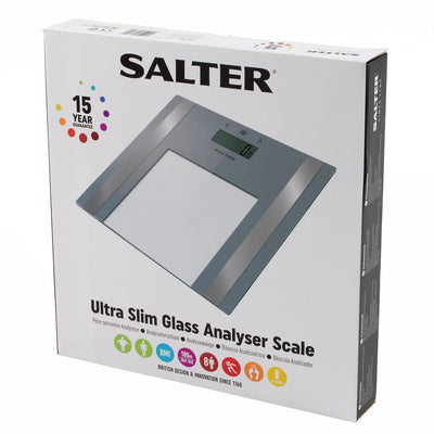 Salter 9158 SV3R Ultradünne Körperanalysewaage aus Glas, max 180kg, personenwaage digital misst Gewi