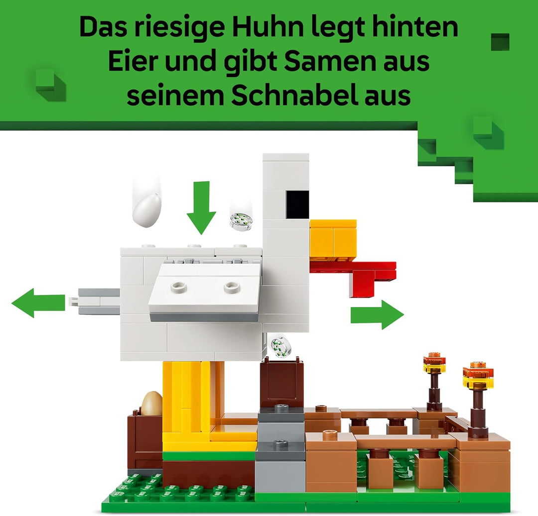 LEGO Minecraft Hühnerfarm - Spielzeug zum Bauen mit Hühner Fan Minifigur, Baby Zombie und Fuchs Figu