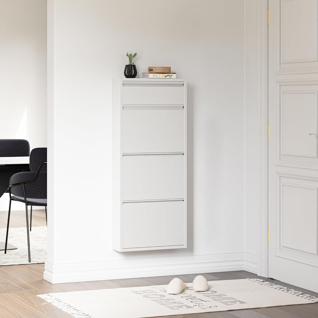 [en.casa] Schuhschrank Sokndal Schuhkipper mit 4 Klappen Metall Schuhkommode für 6 Paar Schuhe 118 x