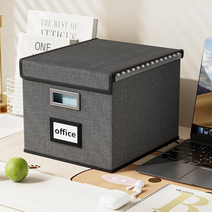 FINEW Faltbare Aufbewahrungsbox mit Deckel, Stilvolle Aufbewahrungsbox in Leinenoptik, 38.5 × 33 × 3
