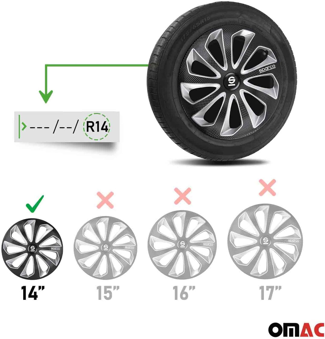 Satz Sparco Radzierblenden Sicilia 14-Zoll Schwarz/Silber/Karbon