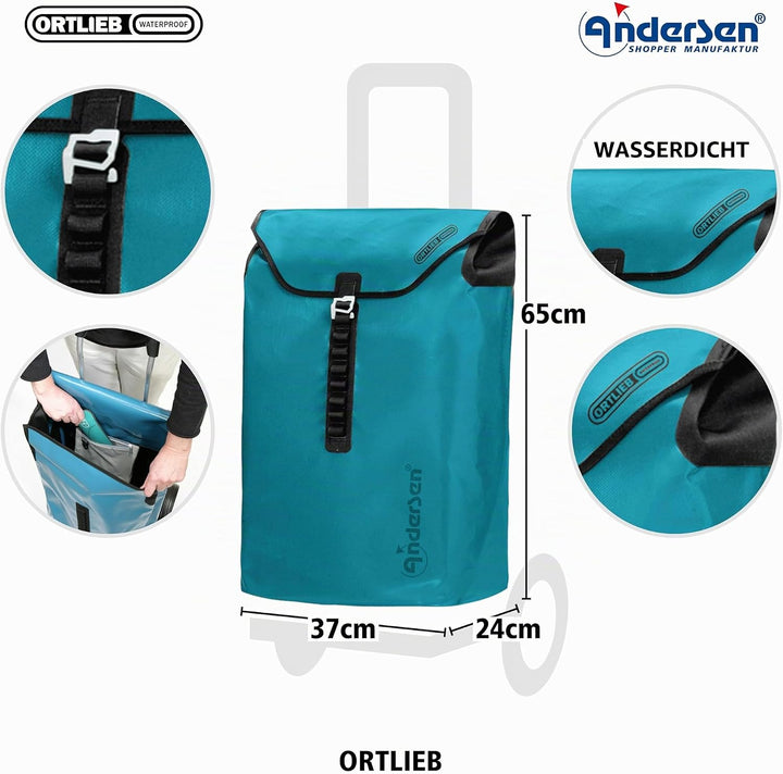 Andersen Shopper Royal mit Kugellager Alu klappbar mit Kugellagerrad Ø 25 cm und 49 Liter Tasche Ort
