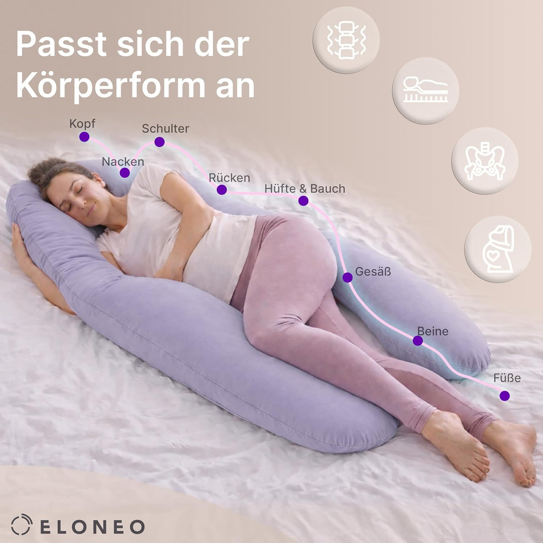 ELONEO NEU Seitenschläferkissen mit Bezug | Stillkissen | Schwangerschaftskissen XXL | Pregnancy Pil