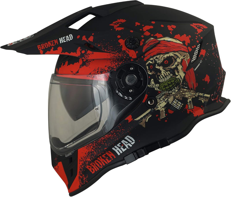 Broken Head Jack S. VX2 rot - Motocross-Helm mit Visier und Sonnenblende - Enduro Cross-Helm S (55-5