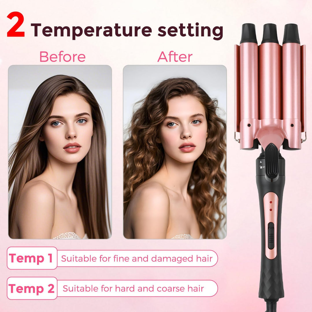 Lockenstäbe Set 5 in 1, Welleneisen mit Multifunktion Lockenbürste und 4 austauschbaren Lockenwickle