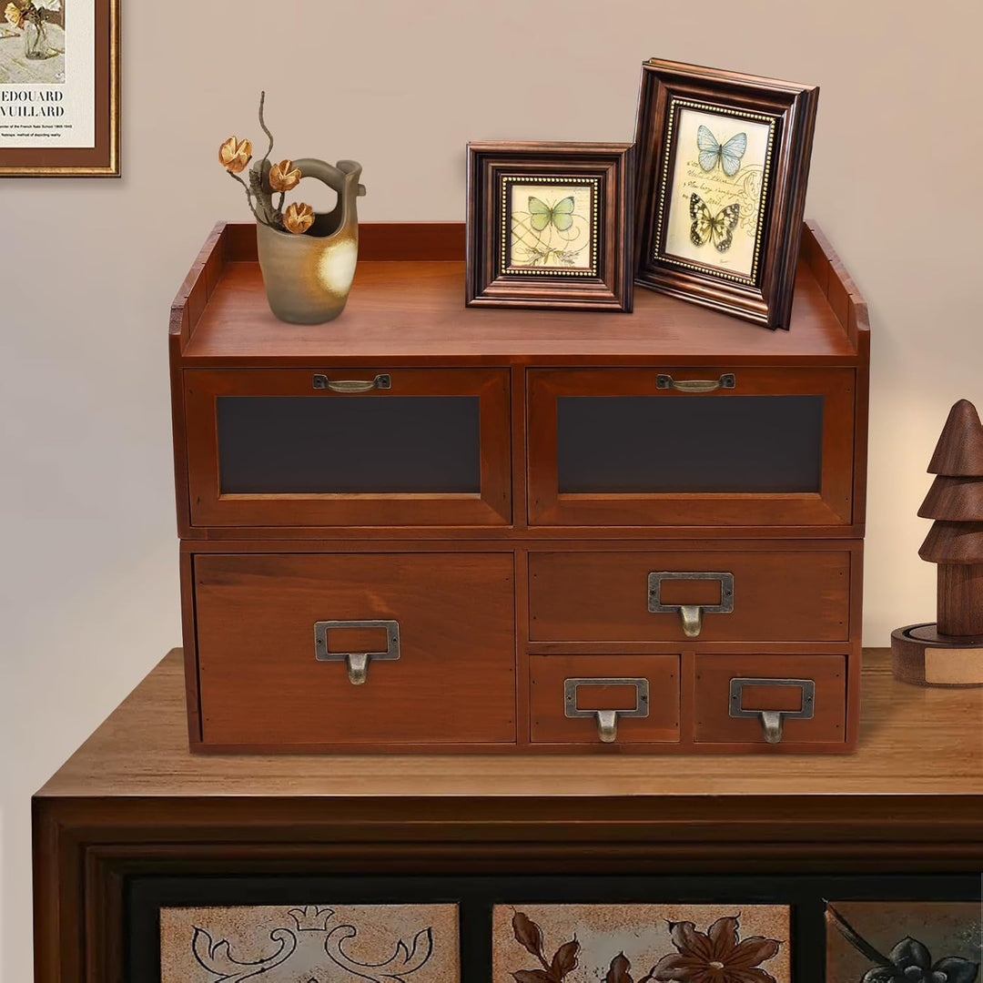 Mini Kommode mit 6 Schubladen, Vintage Schubladenbox Holz Apothekerschrank Organizer Desktop Storage