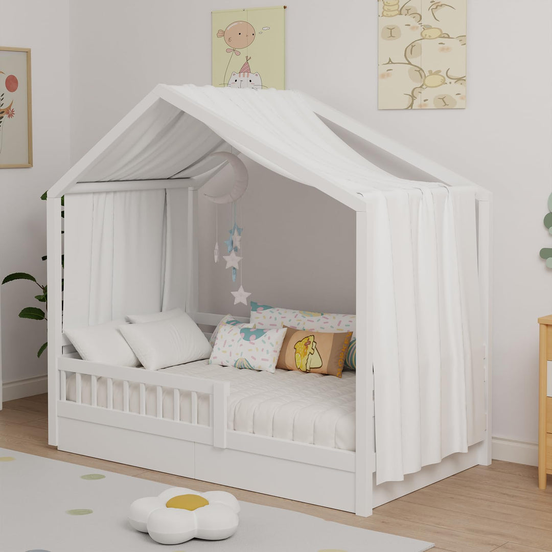 Hausbett Himmel, Betthimmel Hausbetten aus Baumwolle Musselin, Stoffhimmel für Hausbett Mädchen Jung
