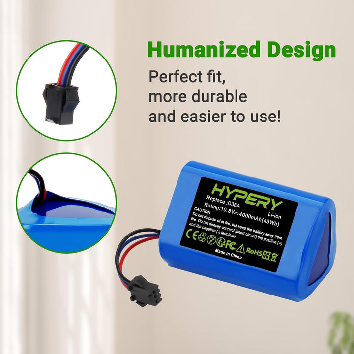 10.8V 4000mAh Ersatz Li-ion Akku für Ecovacs Deebot DA60-Darfon, ZJ1450, TCR360, D36A, D36B, D36C, D