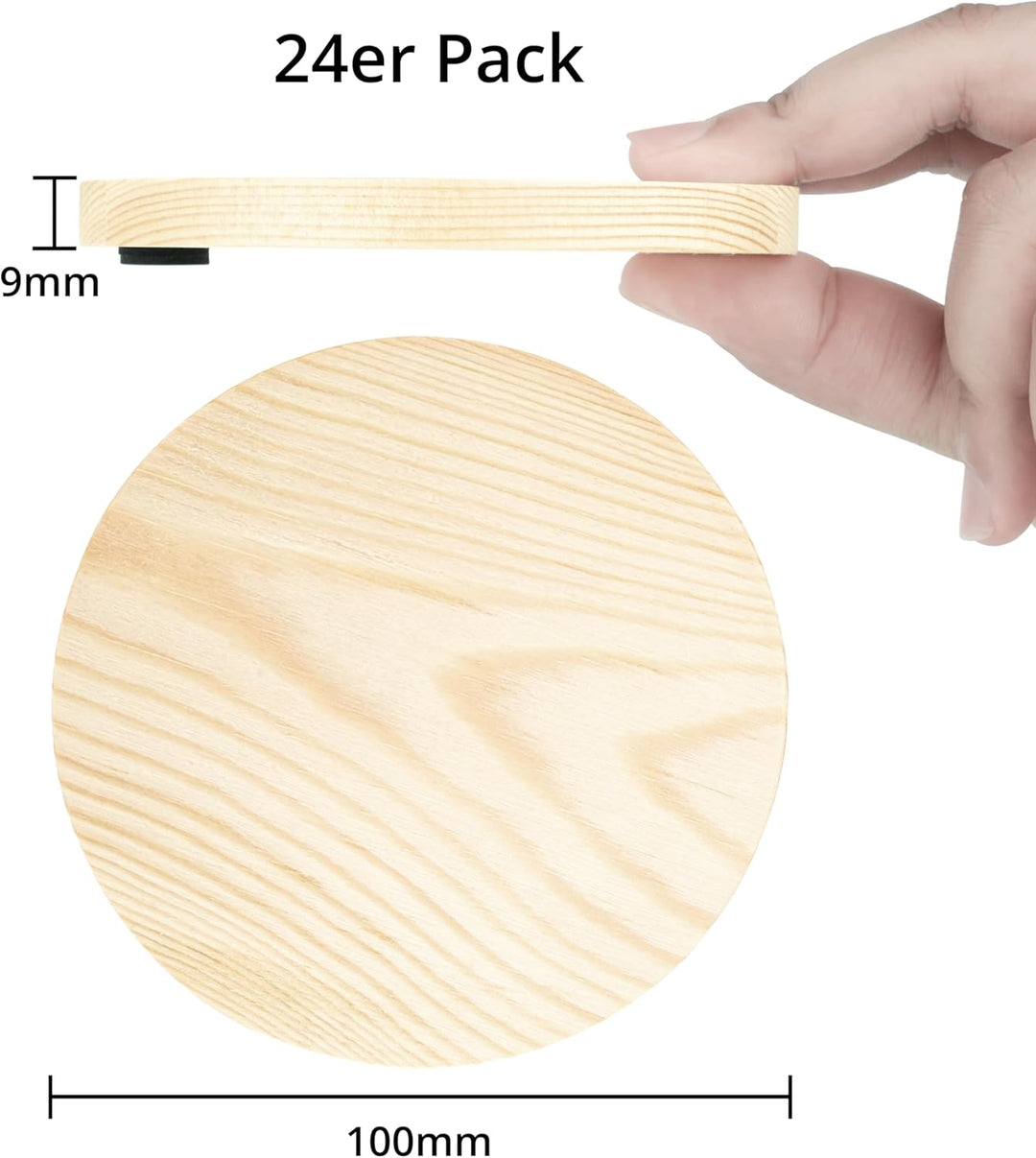 Winter Shore 100 mm Untersetzer Holz Unbehandelt [24er-Pack] - Blanko Natur-Holz Untersetzer Rund fü