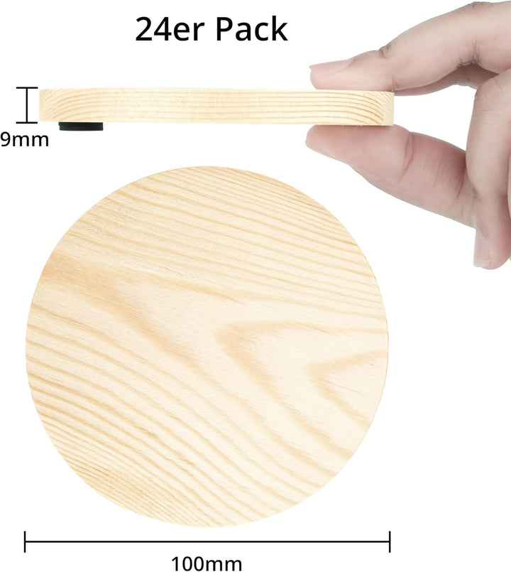 Winter Shore 100 mm Untersetzer Holz Unbehandelt [24er-Pack] - Blanko Natur-Holz Untersetzer Rund fü