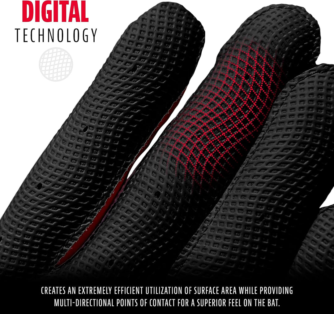 Franklin Sports MLB Digitek Baseball-Schlaghandschuhe Gray/Black/Red Digi Erwachsene S, Gray/Black/R