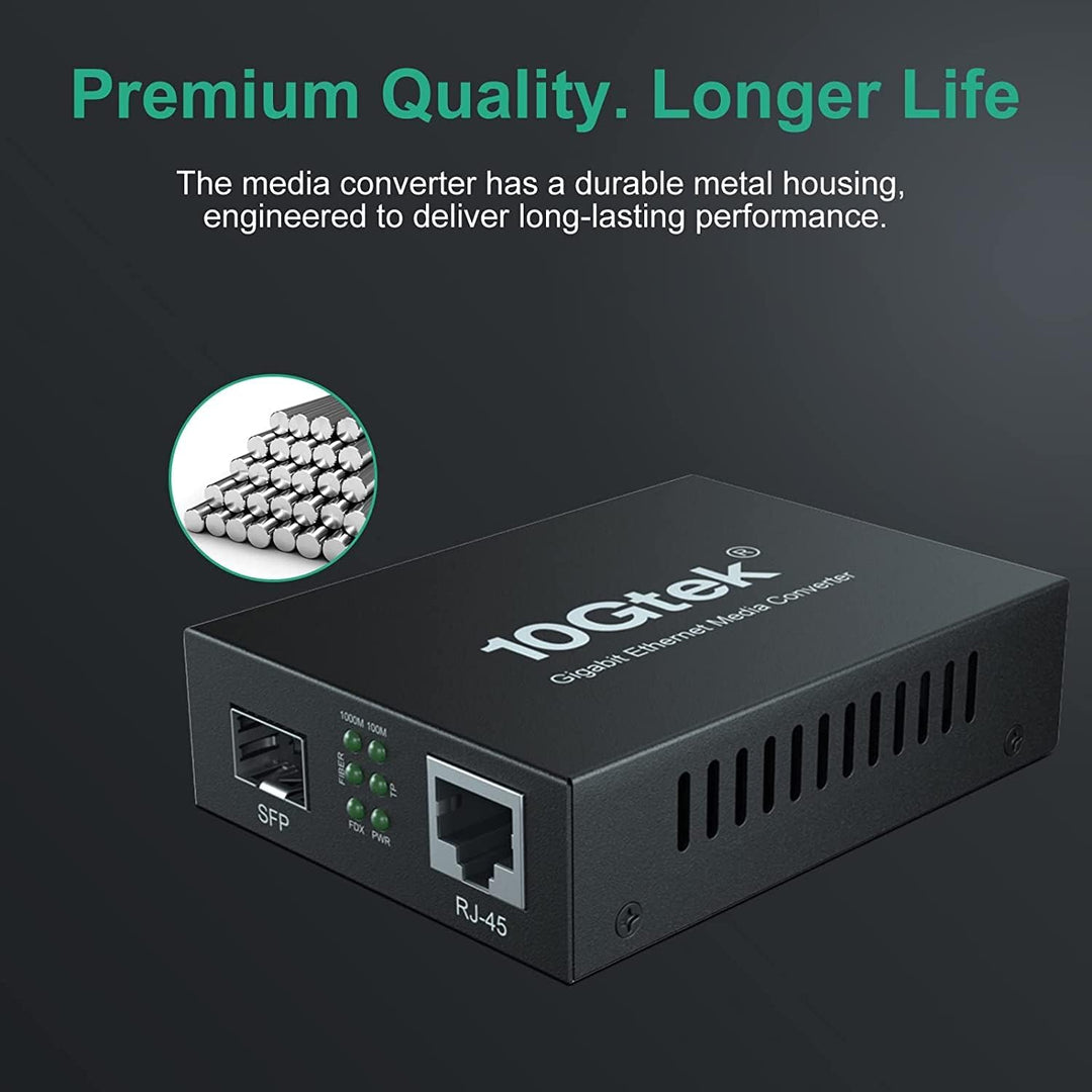 1.25G Gigabit Ethernet SFP to RJ45 Fiber Media Converter, 10/100/1000M RJ45 to 1000M SFP Slot, Fiber