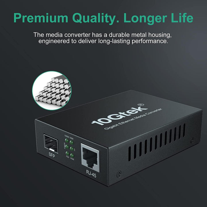 1.25G Gigabit Ethernet SFP to RJ45 Fiber Media Converter, 10/100/1000M RJ45 to 1000M SFP Slot, Fiber