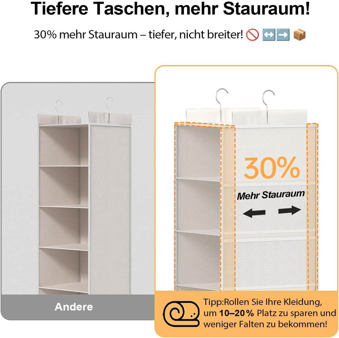 ALLTIDYUP 2 Stück Extra Tiefer Schrank Hängeorganizer – Weiss, 5 Fächer, Kleiderschrank Organizer, S